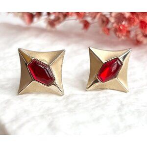 Art Deco Inspired Red Jelly Belly 80's Retro Gold Toned Vintage Cuff Links